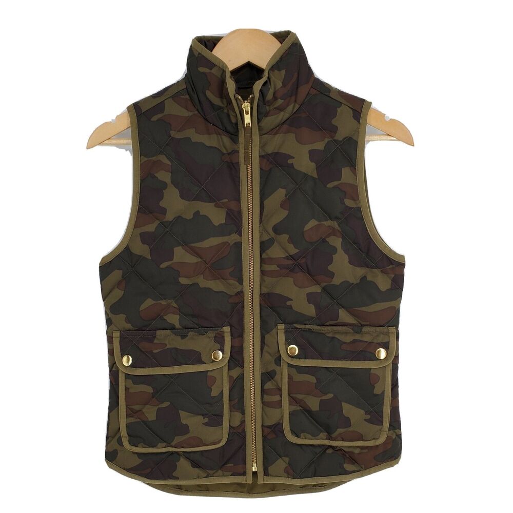 J. Crew Womens Excursion Vest Quilted Down Fill Camo Zip Size XXS